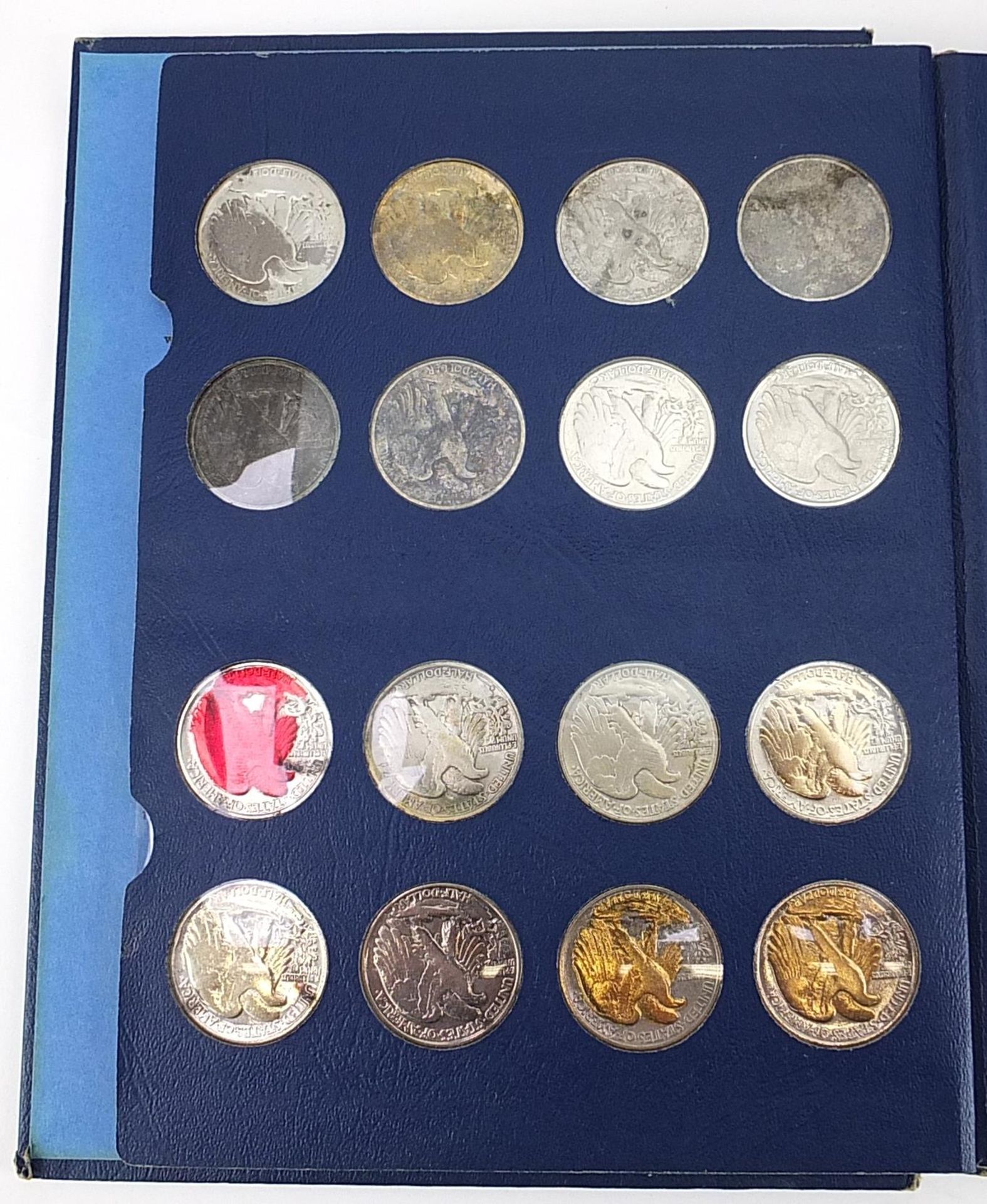 American coinage including Liberty Walking halves arranged in two albums and 1993 one ounce silver - Bild 3 aus 6