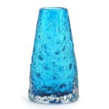 Geoffrey Baxter for Whitefriars, volcano glass vase in kingfisher blue, 18cm high