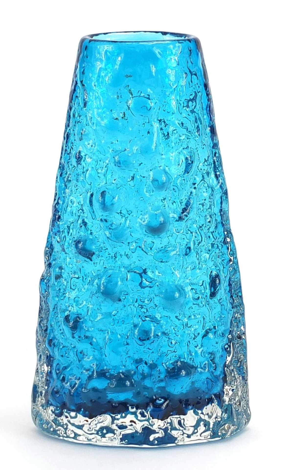 Geoffrey Baxter for Whitefriars, volcano glass vase in kingfisher blue, 18cm high