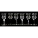 Set of six Edinburgh Crystal liqueur glasses etched with thistles, each 9cm high