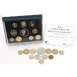British coinage including Royal Mail 1999 proof coin collection, five pound coins and one pound