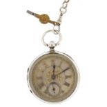 Adam Burdess, gentlemen's silver open face pocket watch on a graduated silver watch chain with T