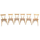 Set of six Ercol ash and light elm stacking chairs, 74cm high