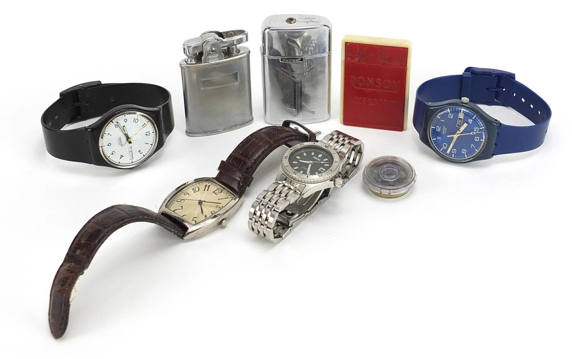 Vintage and later wristwatches and pocket lighters including two Swatch wristwatches and Ronson
