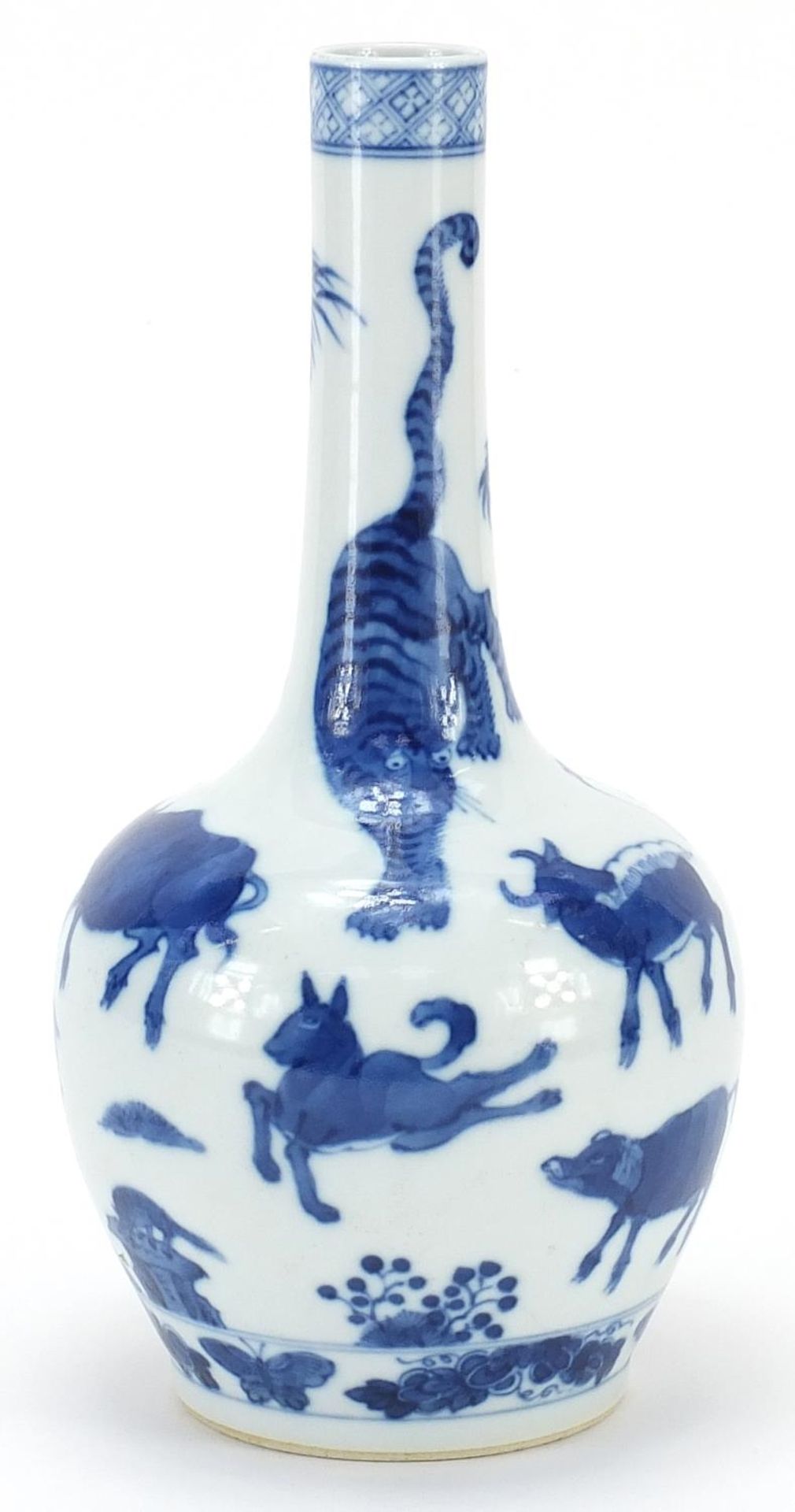 Chinese blue and white porcelain vase hand painted with animals, four figure character marks to