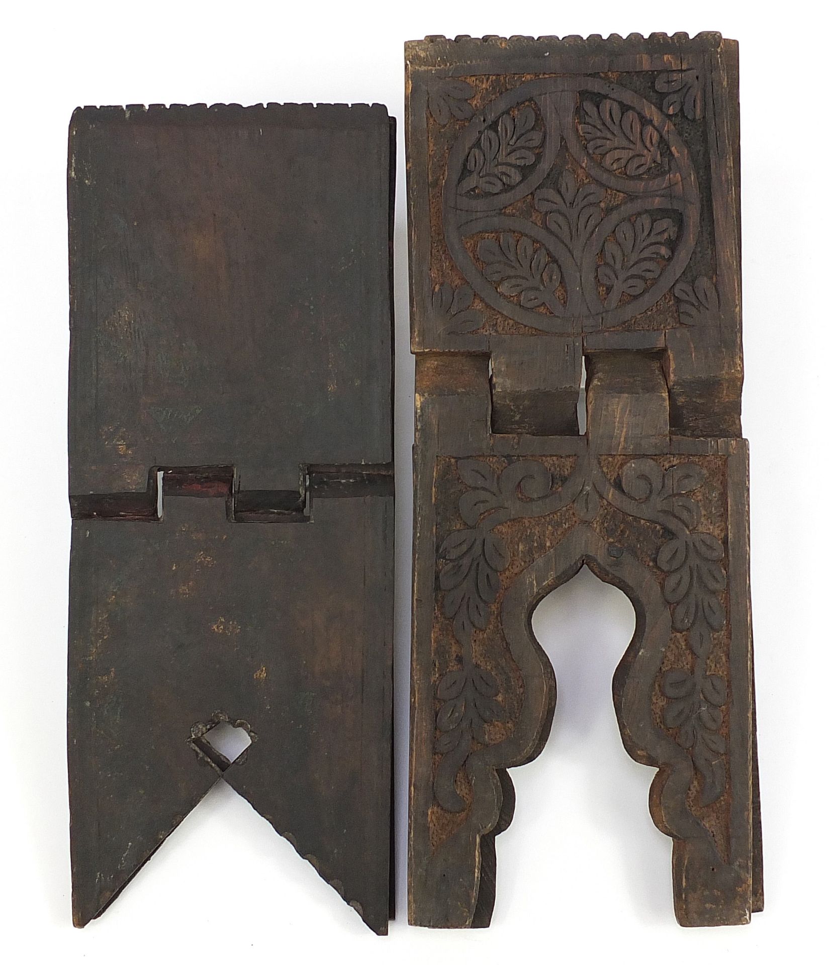 Two Islamic folding hardwood Quran stands including a lacquered example with traces of paint, the - Image 4 of 4