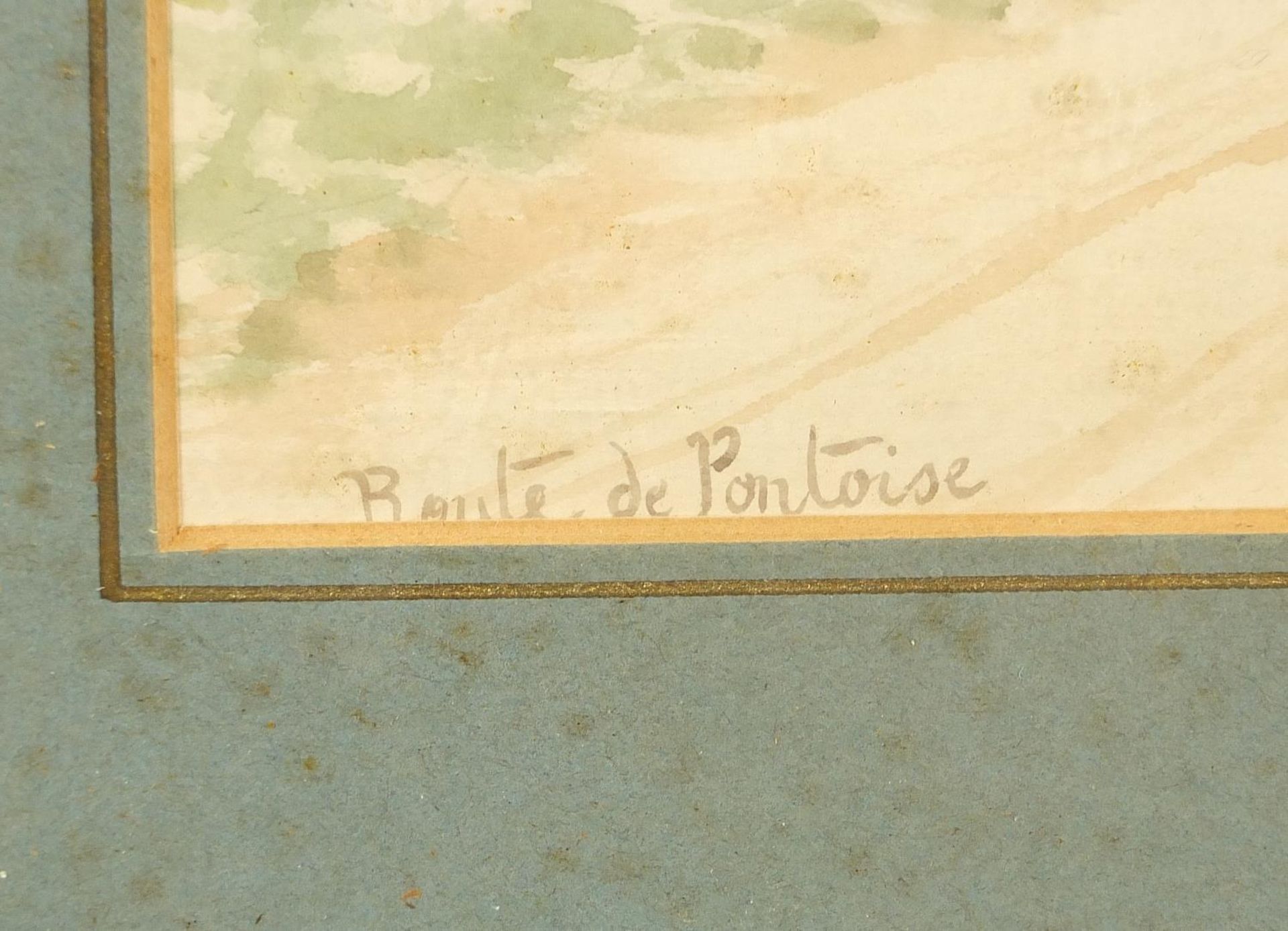 Horse and cart on a path, French school watercolour, chalk marks and The Rowley Gallery label verso, - Image 3 of 6