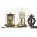 Three clocks comprising Bentima anniversary, Kundo mantle and 18th century style skeleton, the