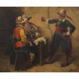 G Appert - Three Musketeers in a tavern, French School oil on canvas, mounted, framed and glazed,