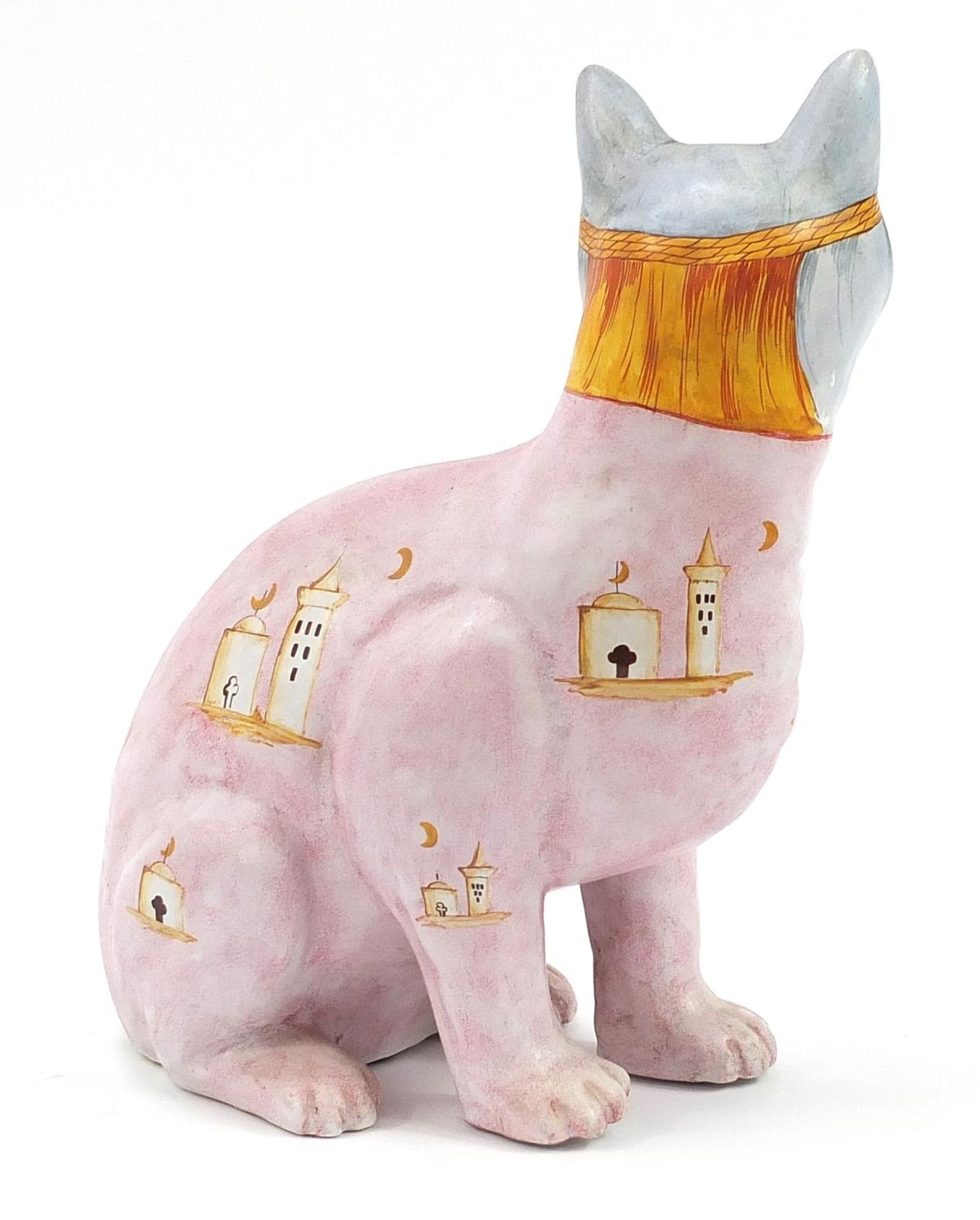 Emile Galle, French Art Nouveau cat hand painted with mosques, signed E Galle to the base, 33cm high - Image 2 of 4