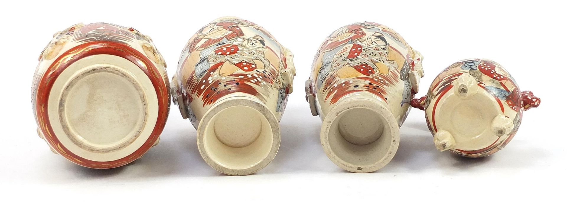 Japanese Satsuma pottery including a pair of vases and koro with cover, the largest 24.5cm high - Bild 3 aus 3