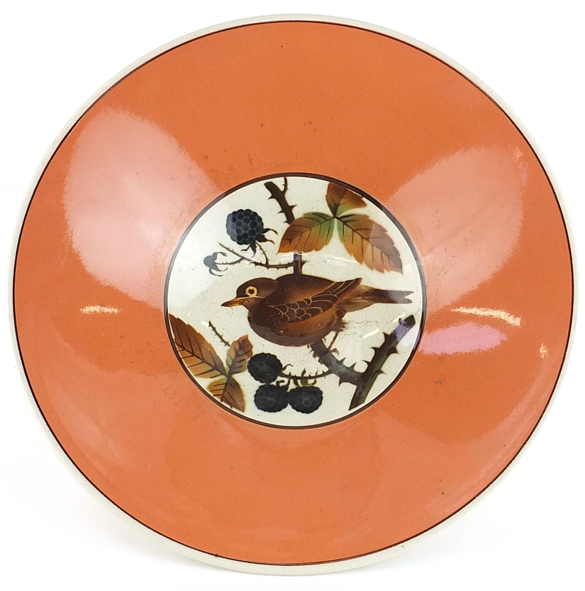 Gunhild, Danish porcelain centre bowl decorated with a bird and berries, 32.5cm in diameter