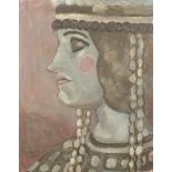 Profile portrait of a female wearing costume, oil on board, mounted, framed and glazed, 49.5cm x