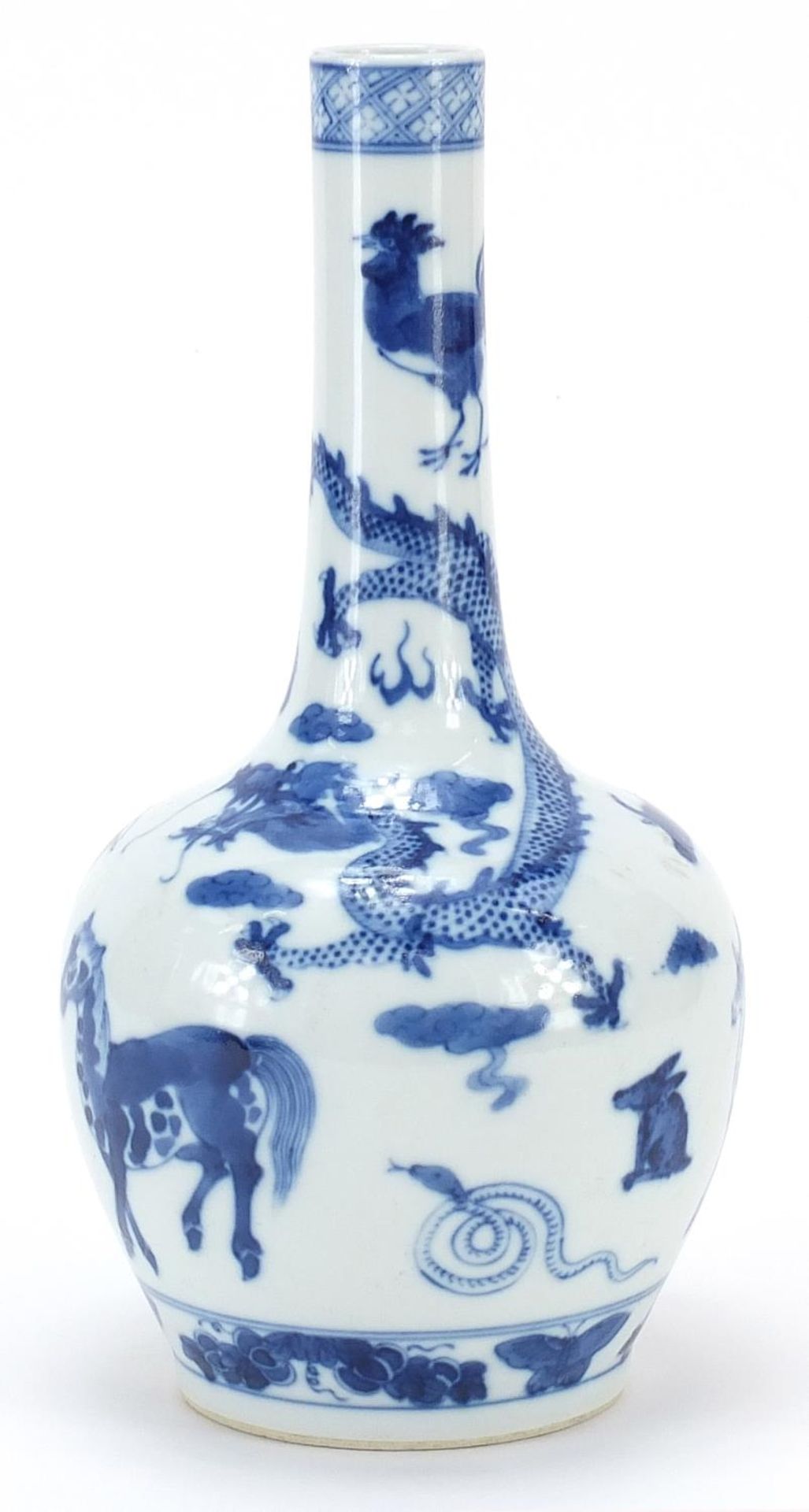 Chinese blue and white porcelain vase hand painted with animals, four figure character marks to - Image 2 of 3