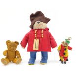 Vintage Paddington Bear with blue welly boots, golden teddy bear with articulated limbs and a