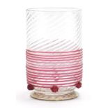 Italian writhen glass cup with cranberry trailed decoration, 12cm high