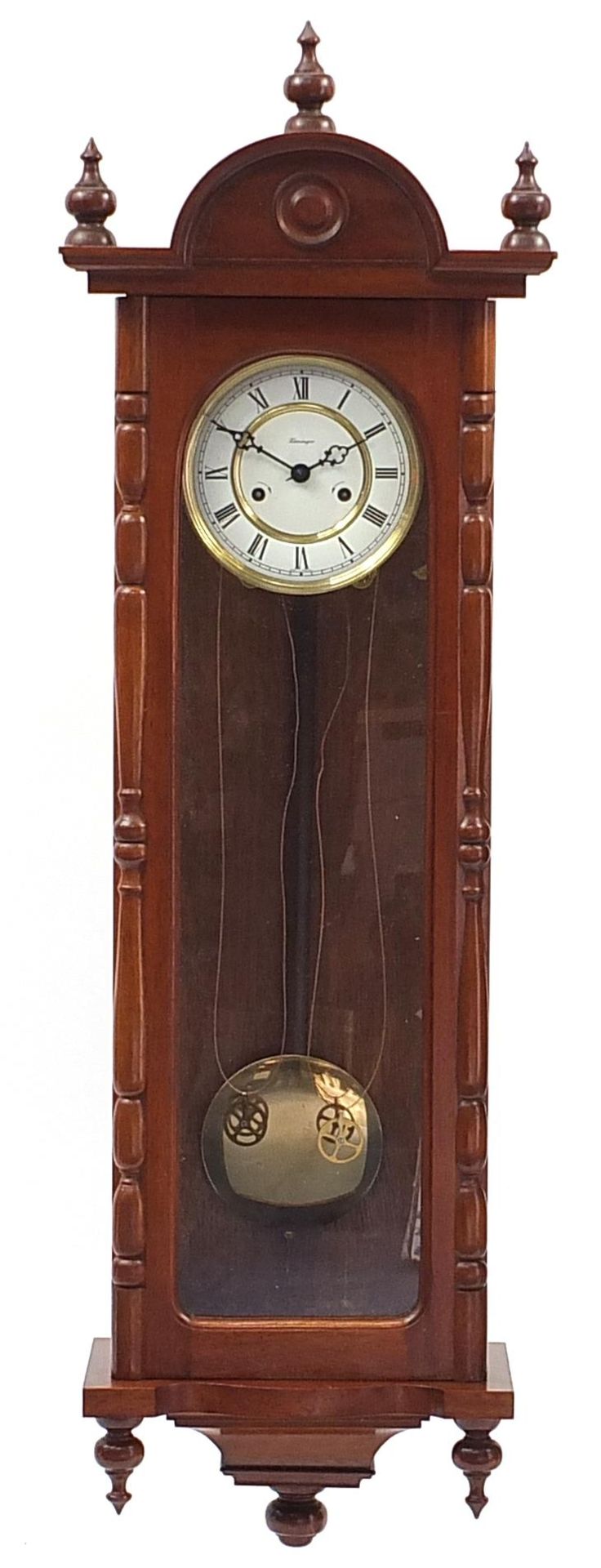 Kieninger, German Vienna Regulator wall clock with visible pendulum and weights, 113cm high