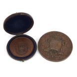 Two bronze medals comprising 19th century Exposition Maritime Internationale du Havre example