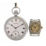 Helvetia open face pocket watch, West End Watch Co Secundus wristwatch and a graduated silver