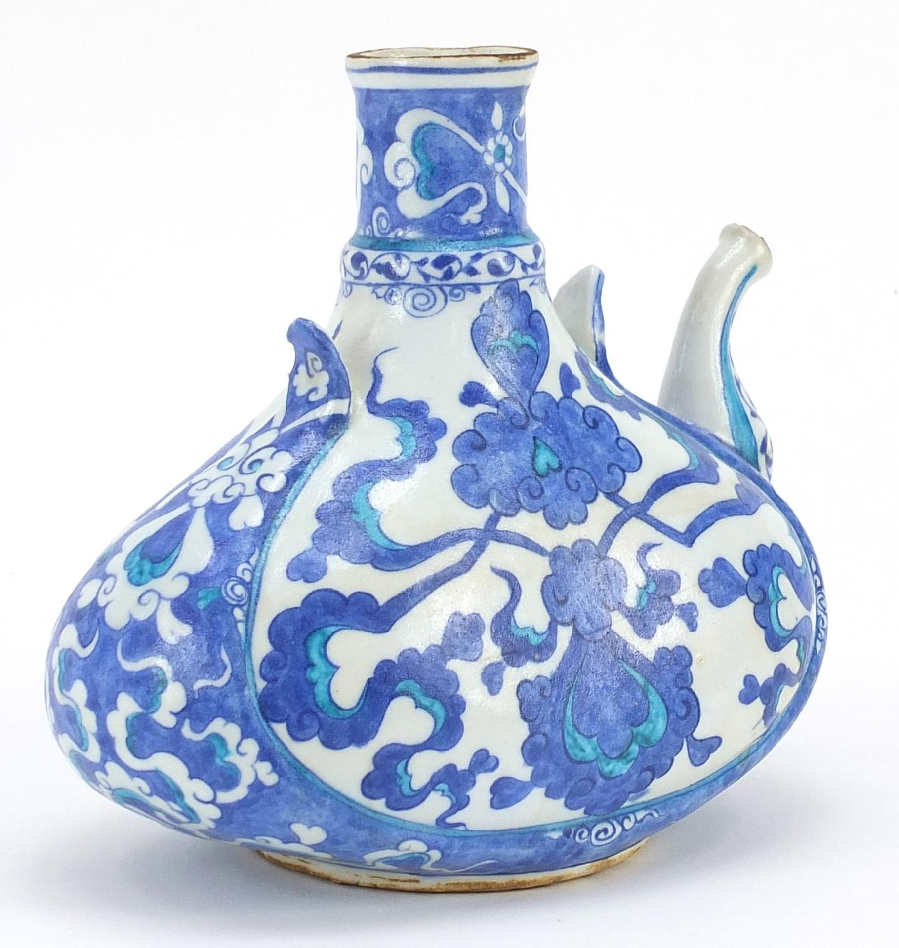 Turkish Iznik pottery water jug hand painted with scrolling foliage, 17.5cm high - Bild 2 aus 3
