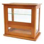 Glazed lightwood table top display cabinet with two shelves, 43.5cm H x 45.5cm W x 27cm D