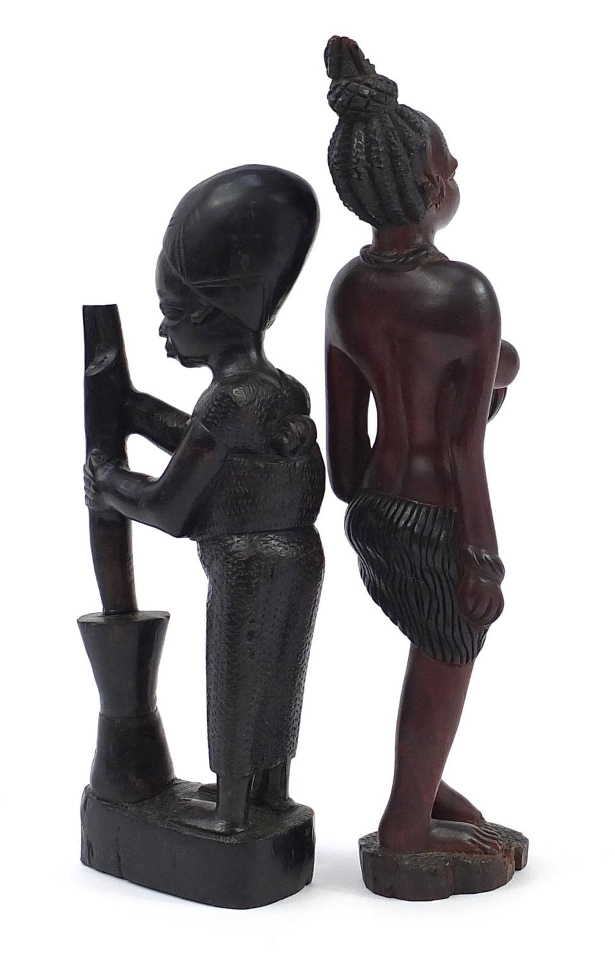 Two African hardwood carvings of tribespeople including a nude female, the largest 40cm high - Image 2 of 3