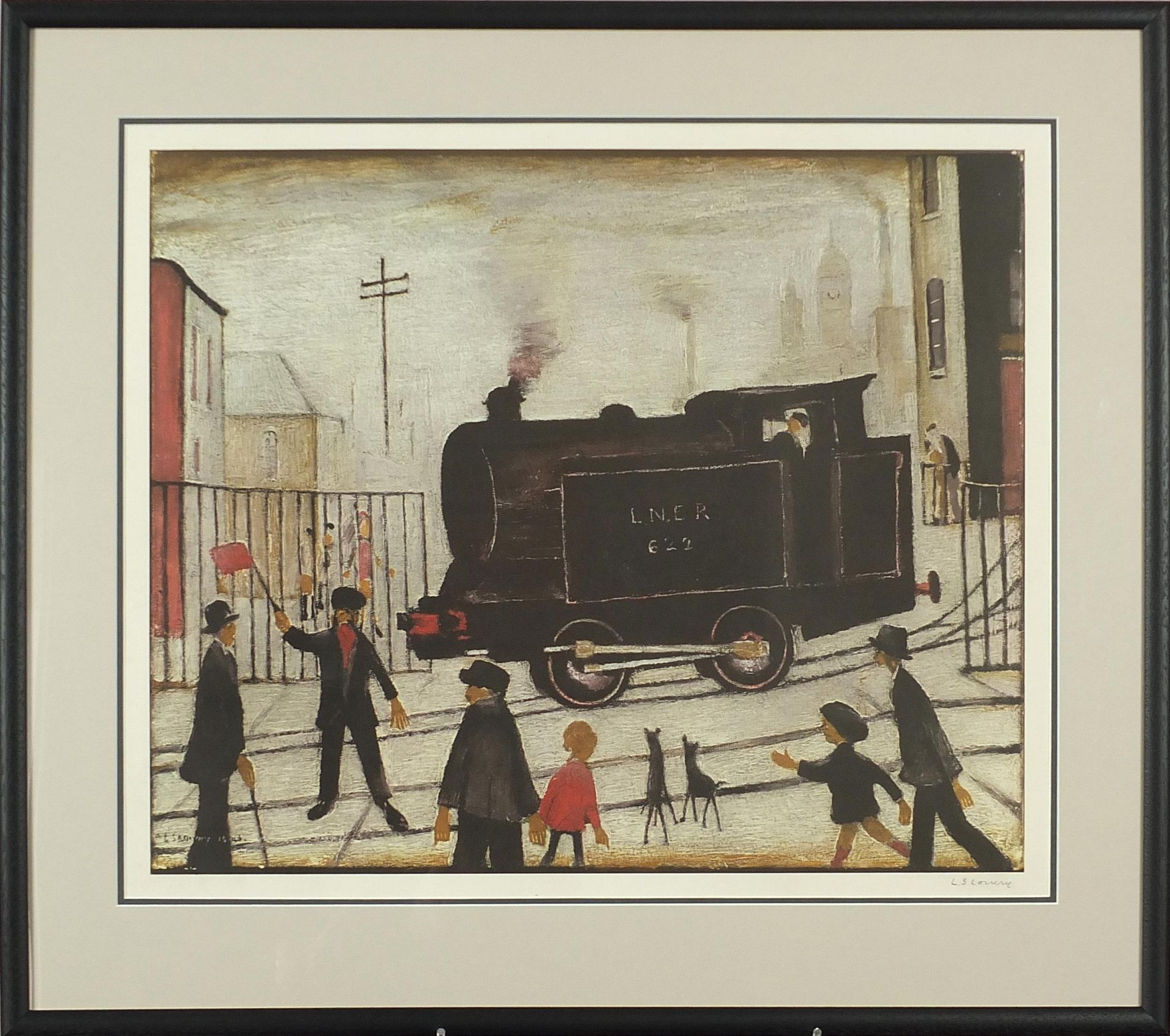 Laurence Stephen Lowry - Level crossing with train, pencil signed print in colour, Salford Museum - Image 2 of 7