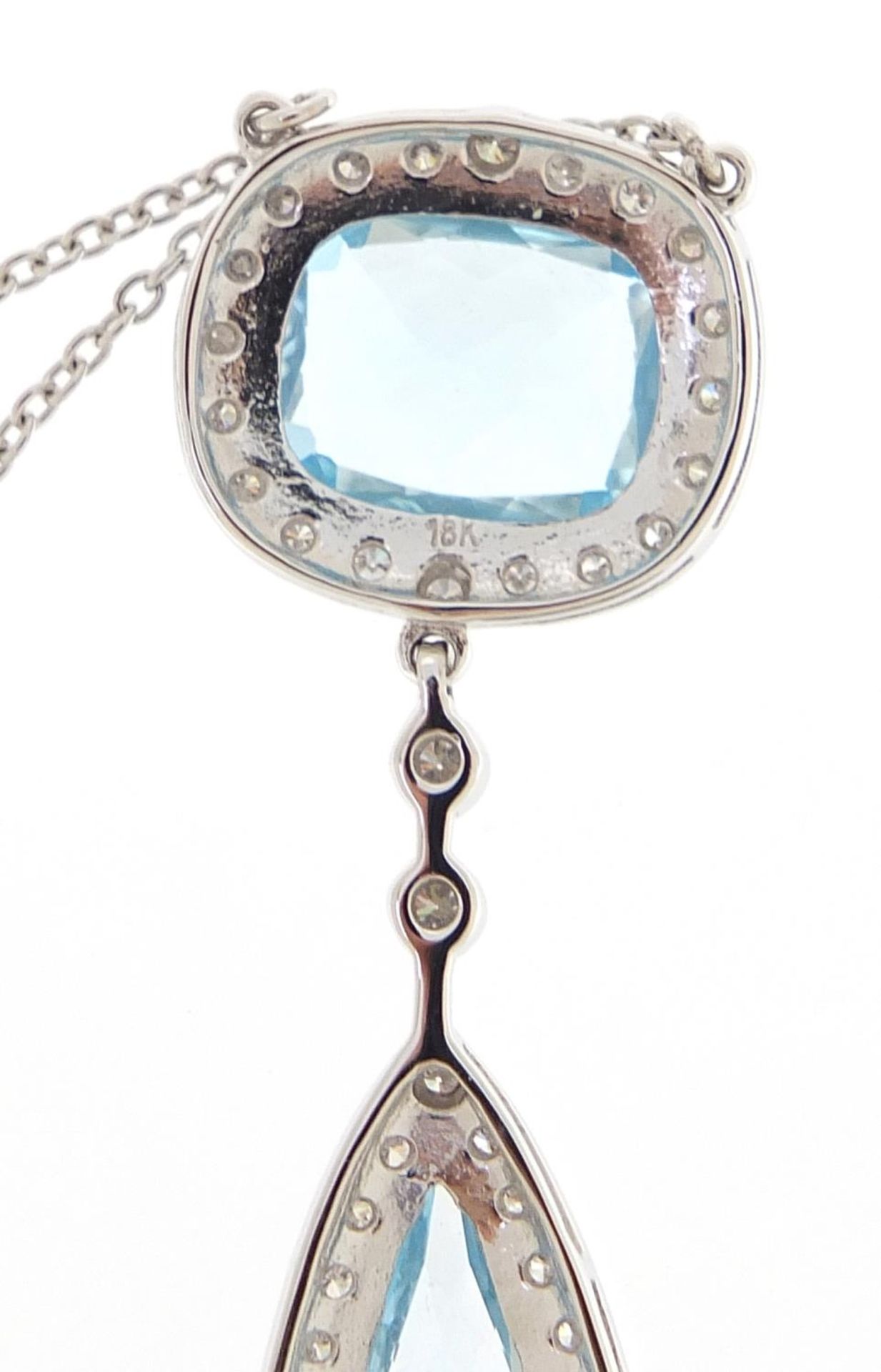 Art Deco style 18ct white gold blue topaz and diamond necklace, total topaz weight approximately 5. - Image 4 of 6