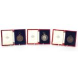 Three John Pinches London Royal Academy of Music medals for Rosalind Bentley housed in velvet