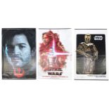 Three large Star Wars cinema film banners, comprising Rise of Skywalker, Rogue One and The Last