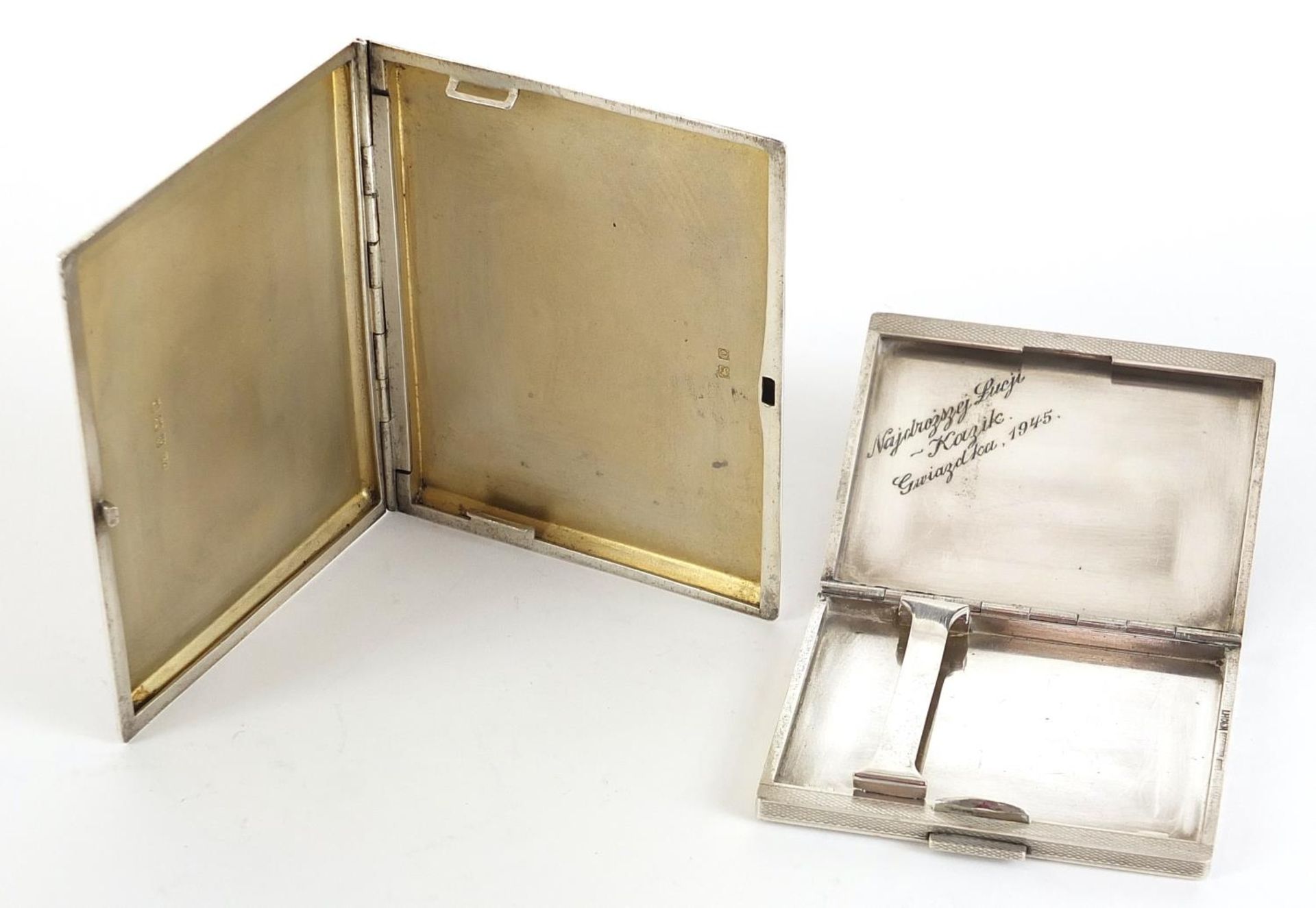 Two rectangular silver cigarette cases with engine turned decoration, the largest by Deakin & - Image 2 of 5