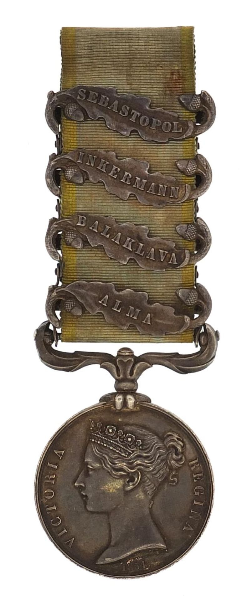 Victorian British military Crimea medal awarded to PTE.J.POTBURY.COLDM.GDS with four bars comprising