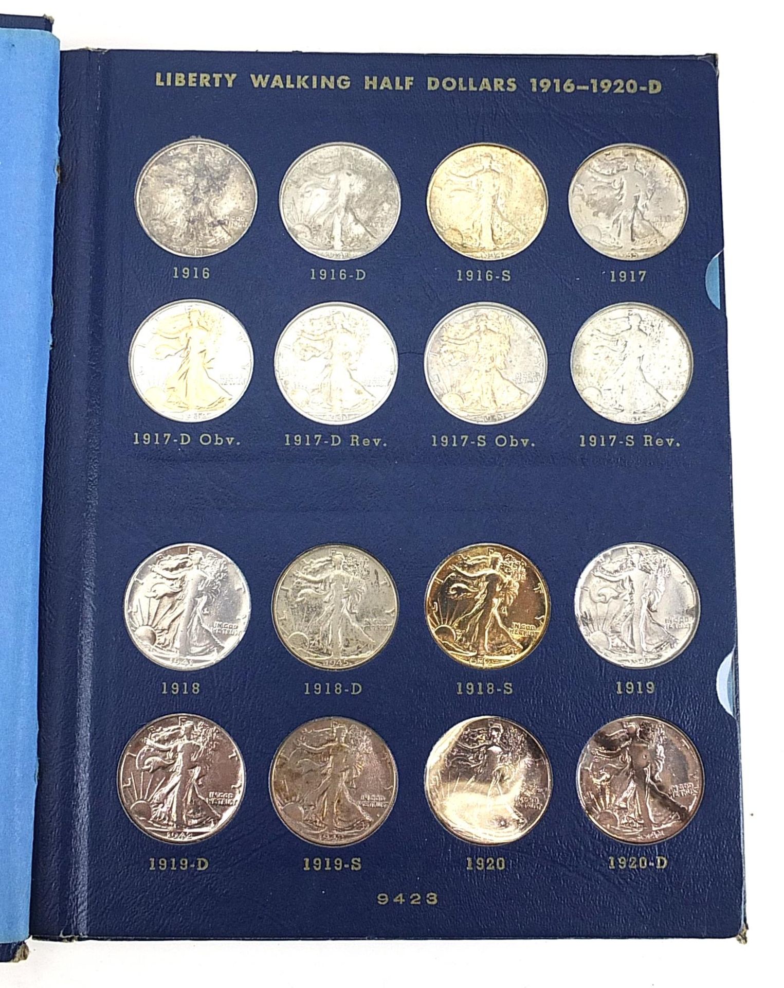 American coinage including Liberty Walking halves arranged in two albums and 1993 one ounce silver - Bild 2 aus 6