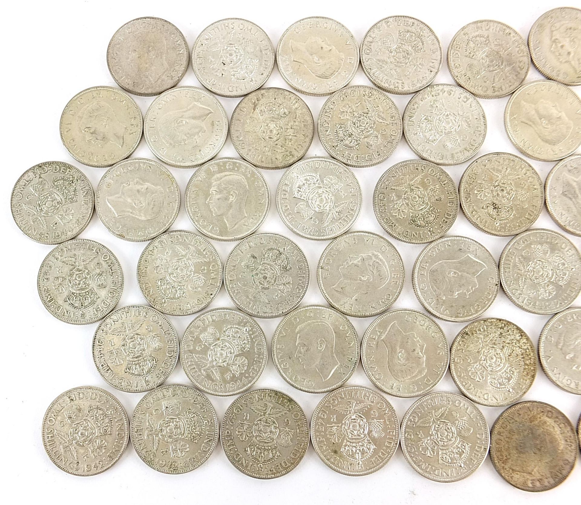 Collection of George VI British pre 1947 two shillings, 566.0g - Image 2 of 3