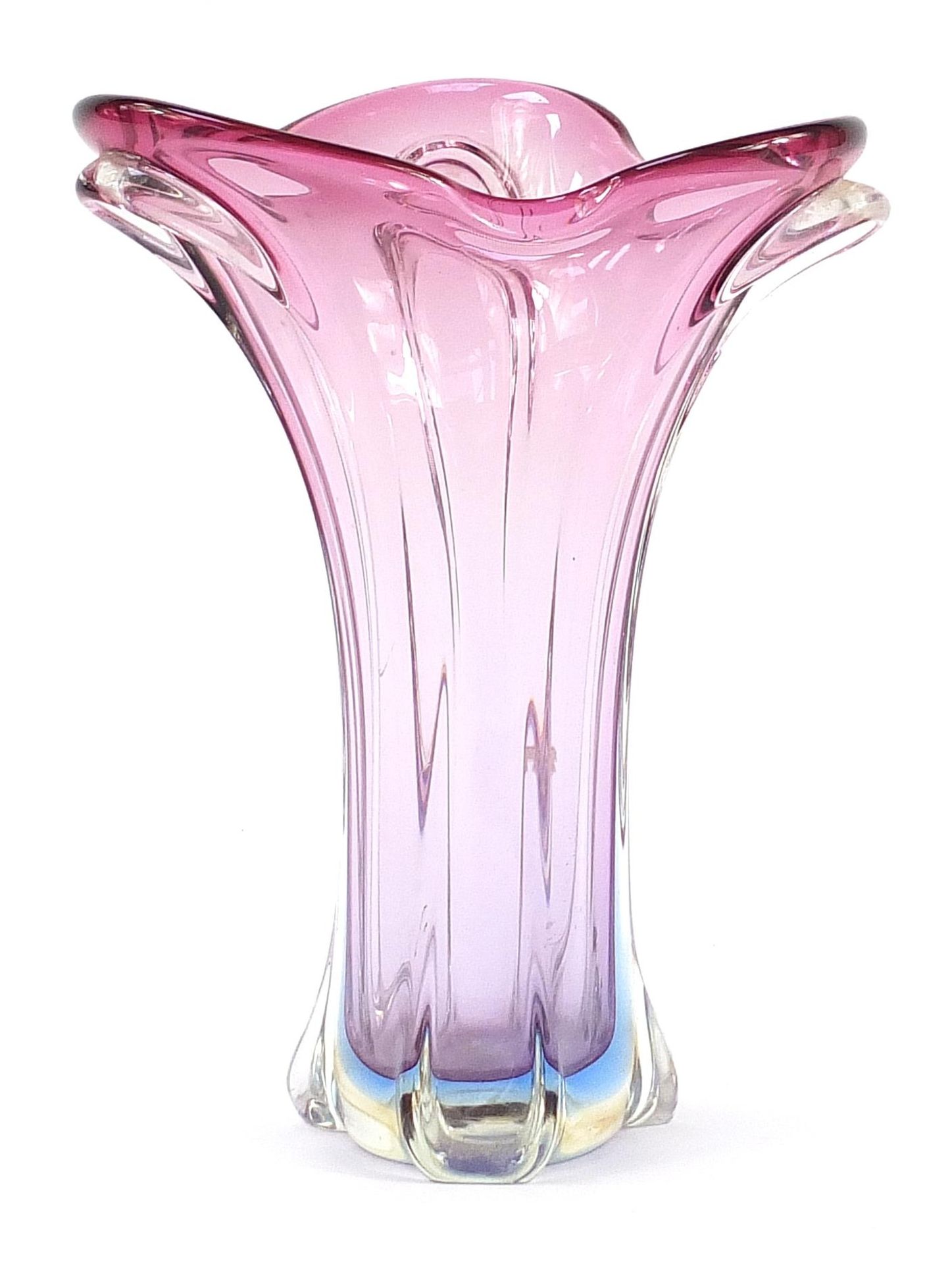 Large amethyst art glass vase, 34cm high