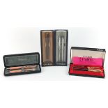 Parker pens and pencils including fountain pen, ballpoint pen and propelling pencil set with case,