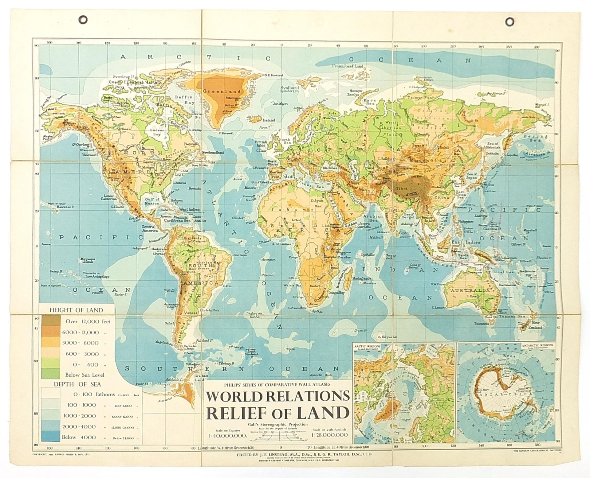 Five 1950’s Philips educational map wall hangings, comprising map of Europe, World Relations Rel - Bild 10 aus 11