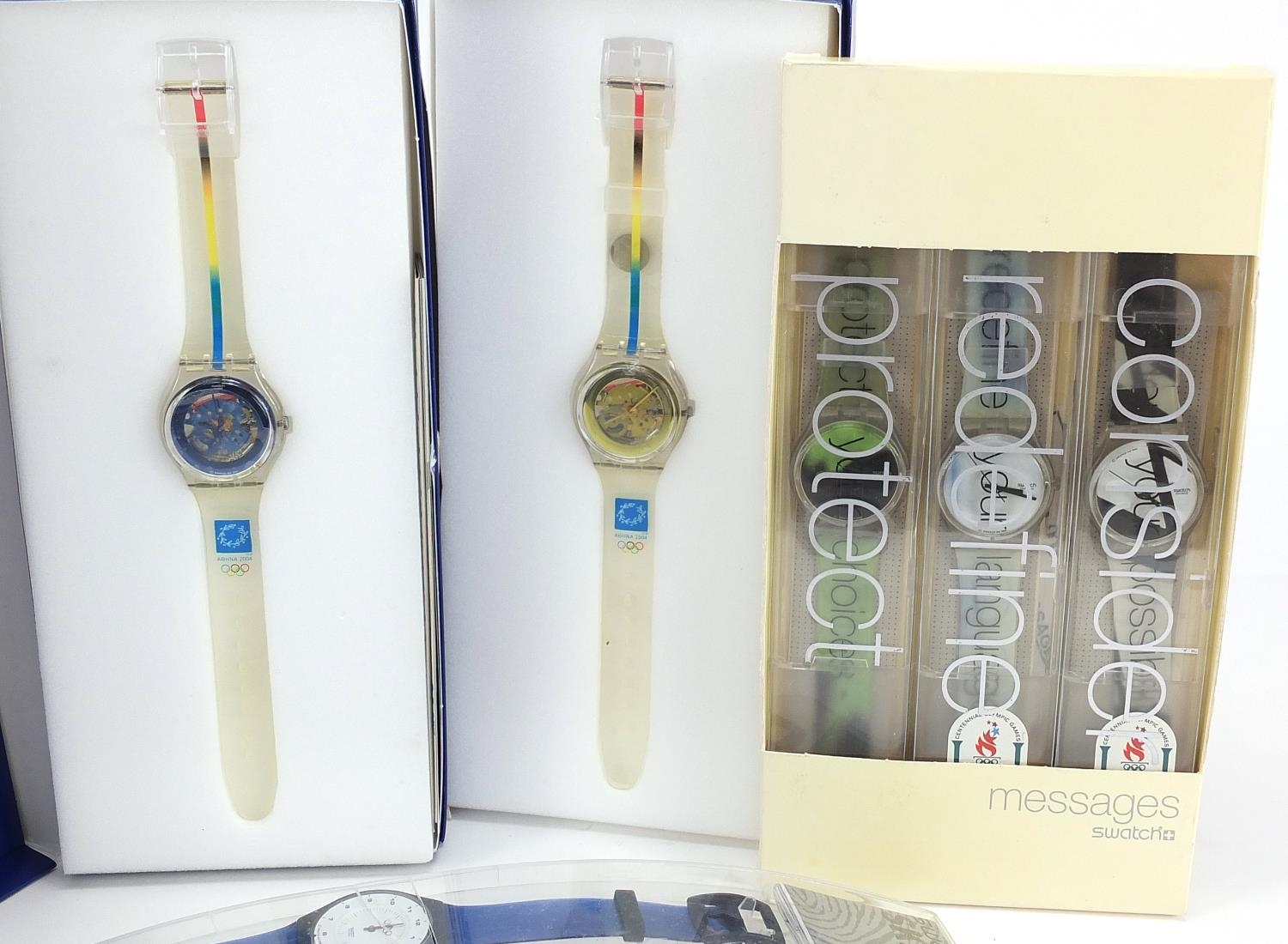 Swatch, six Swatch Collector's Club Olympic wristwatches with boxes and cases - Image 2 of 3