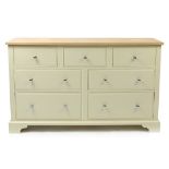 Neptune, contemporary half painted light oak seven drawer chest, 91.5cm H x 152.5cm W x 47.5cm D