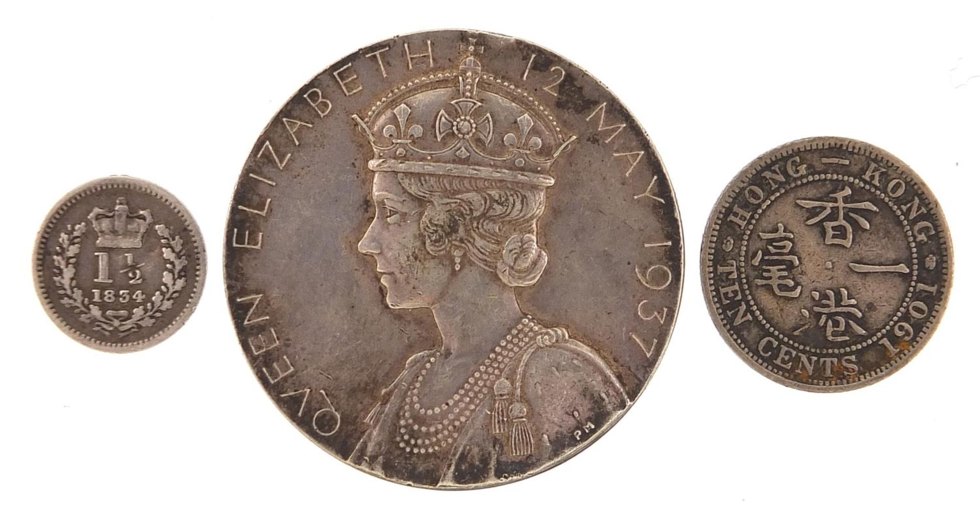 Early 19th century and later coinage and medals comprising William IV 1834 1½, 1901 Hong Kong ten