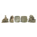 Garden stoneware planters and figures including a bear and water mill, the largest 42cm high
