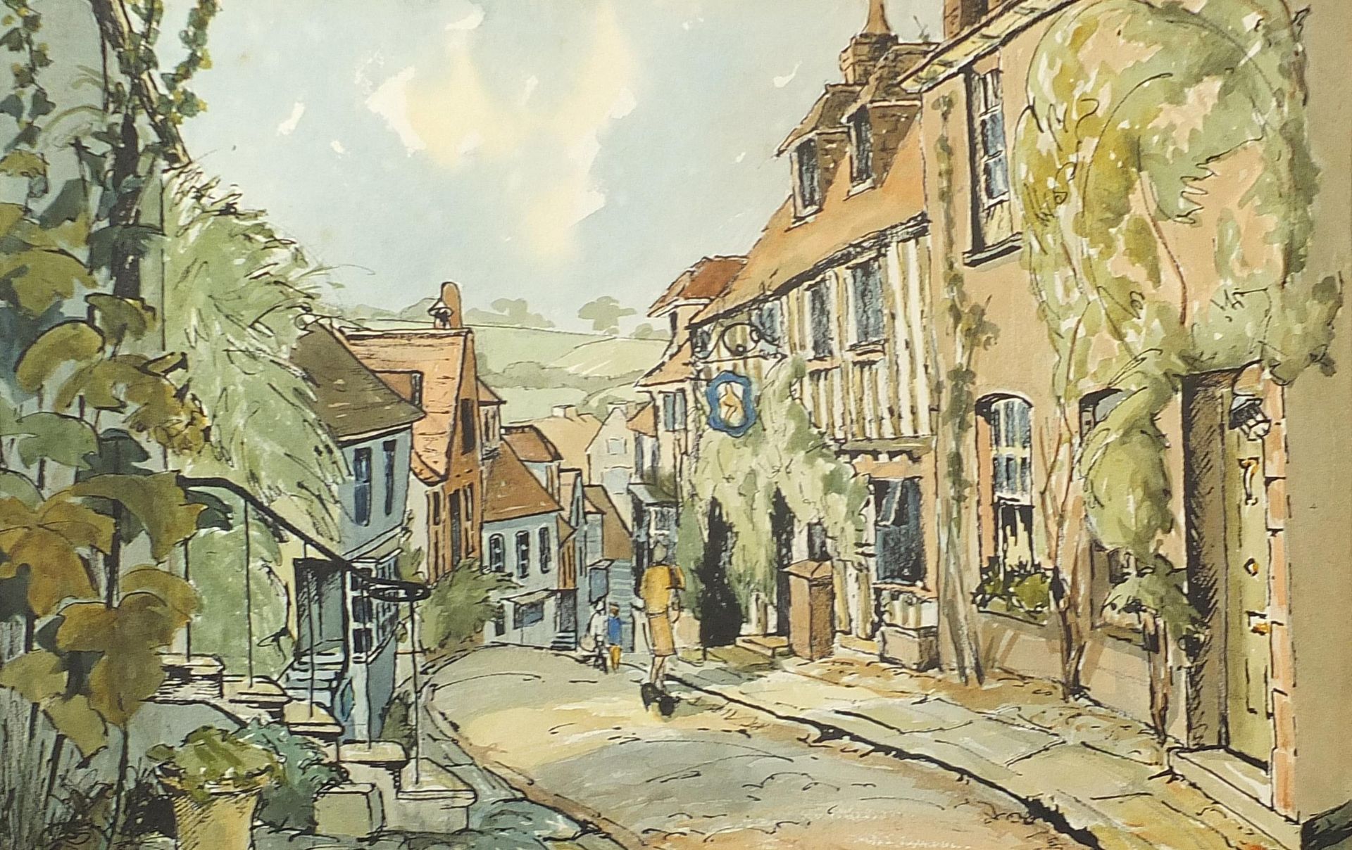 Barbara Wyllie - Mermaid Street, Rye, Sussex, local interest ink and watercolour, details verso,