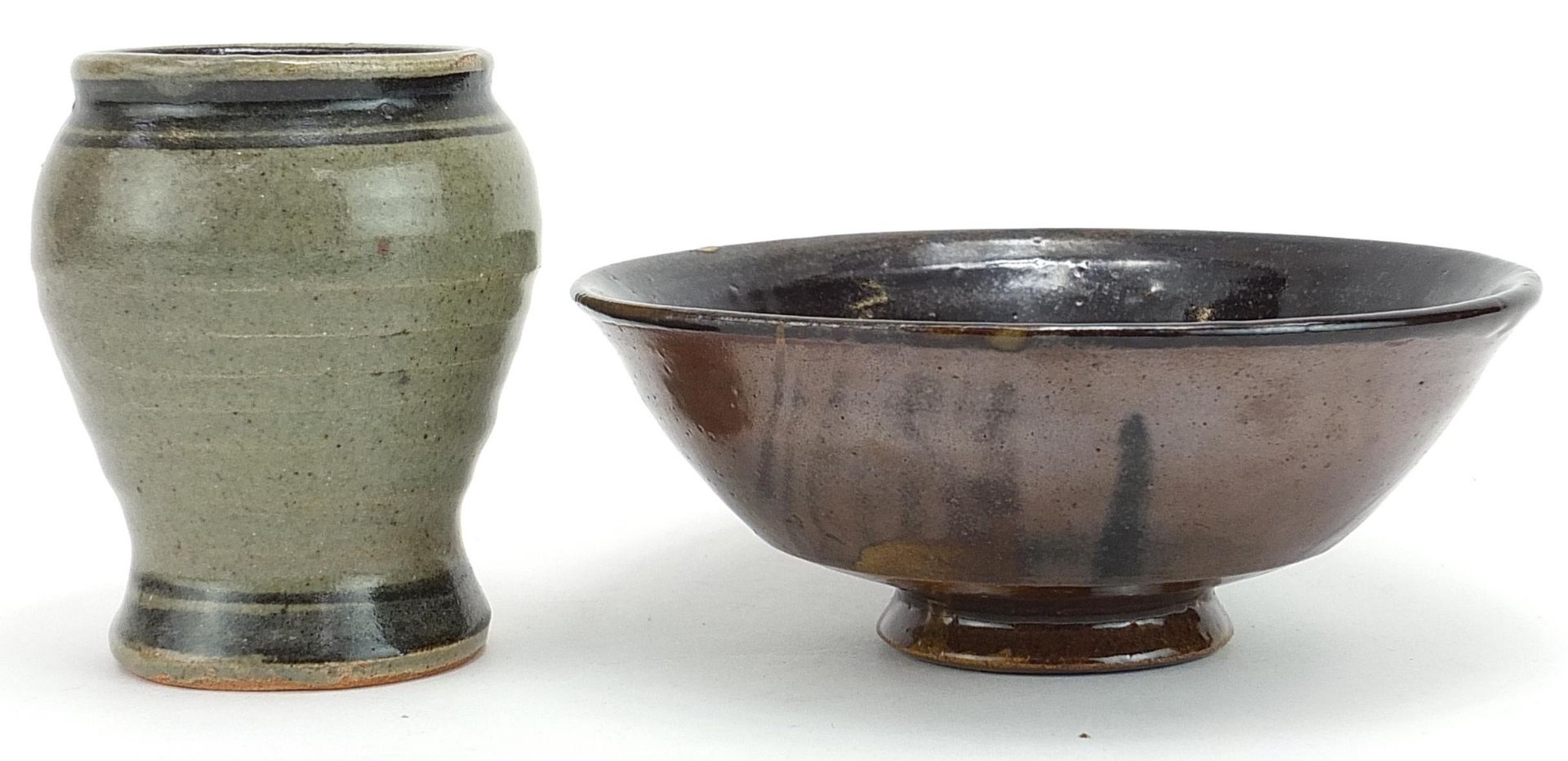 Seth Cardew, studio pottery comprising baluster vase and brown glazed Wenford Pottery bowl, each