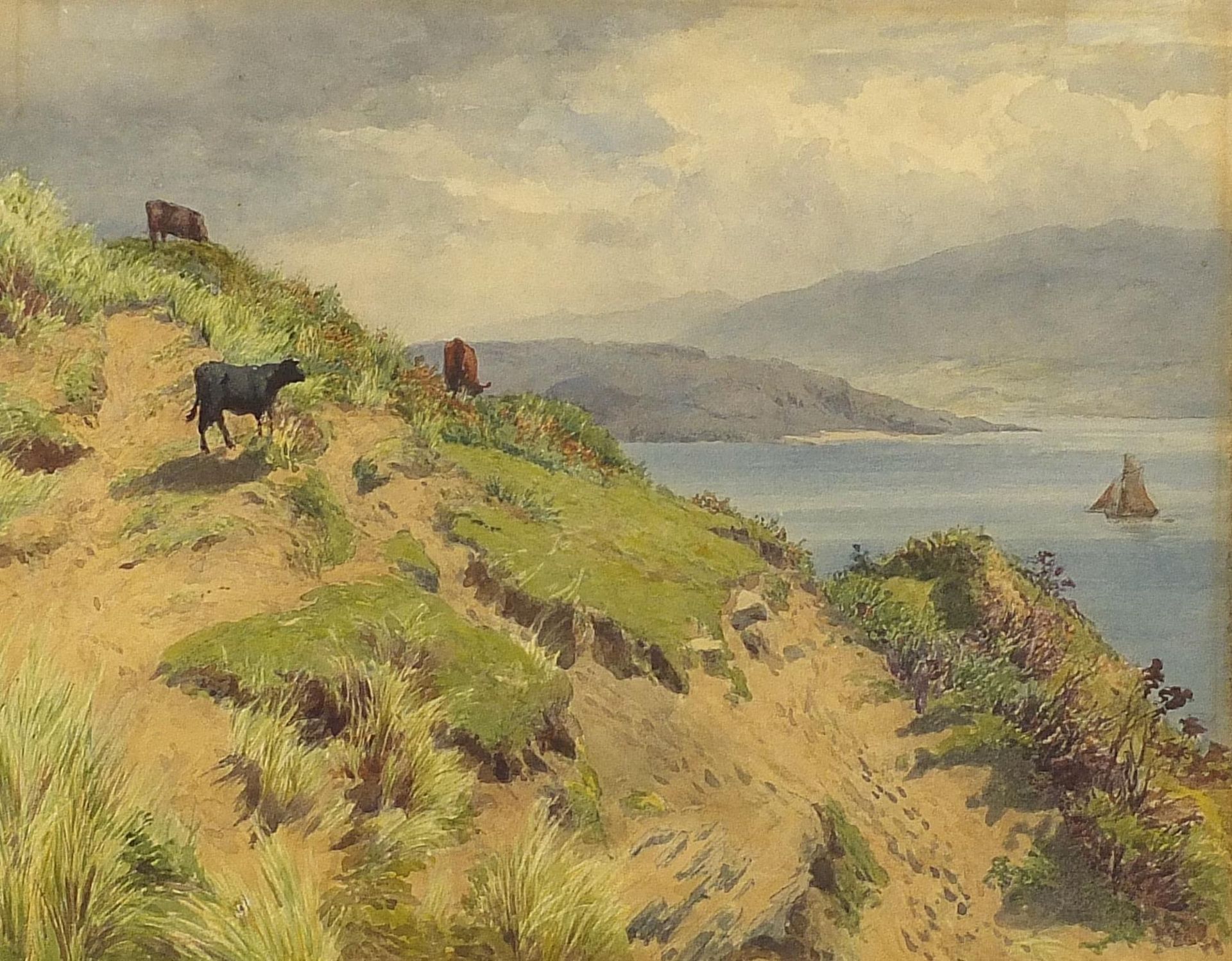 Charles Davidson - Scottish Highland landscape with cattle grazing before a loch, 19th century