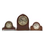 Three mantle clocks including an Art Deco Elliott clock and inlaid mahogany striking clock, the