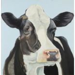 Clive Fredriksson - Friesian cow, oil on board, framed, 77cm x 74cm excluding the frame
