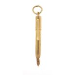 9ct gold fountain pen charm, 3.0cm high, 0.9g