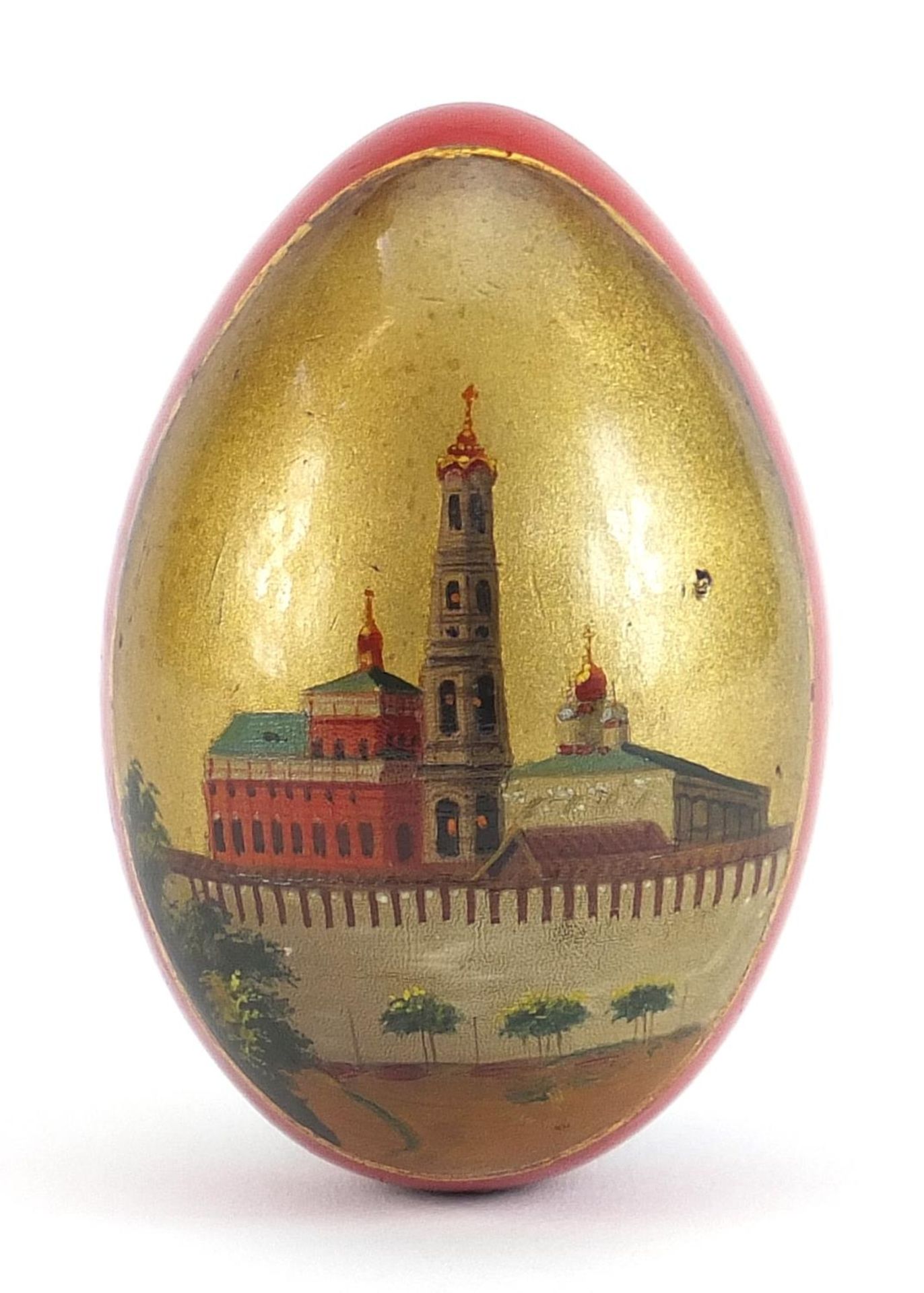 Lukutin, Imperial Russian lacquered Easter egg hand painted with Archangel Mikhail, 7cm high - Bild 2 aus 5