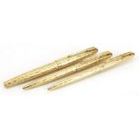 Parker gold plated fountain pen, ballpoint pen and propelling pencil set with fitted case, the