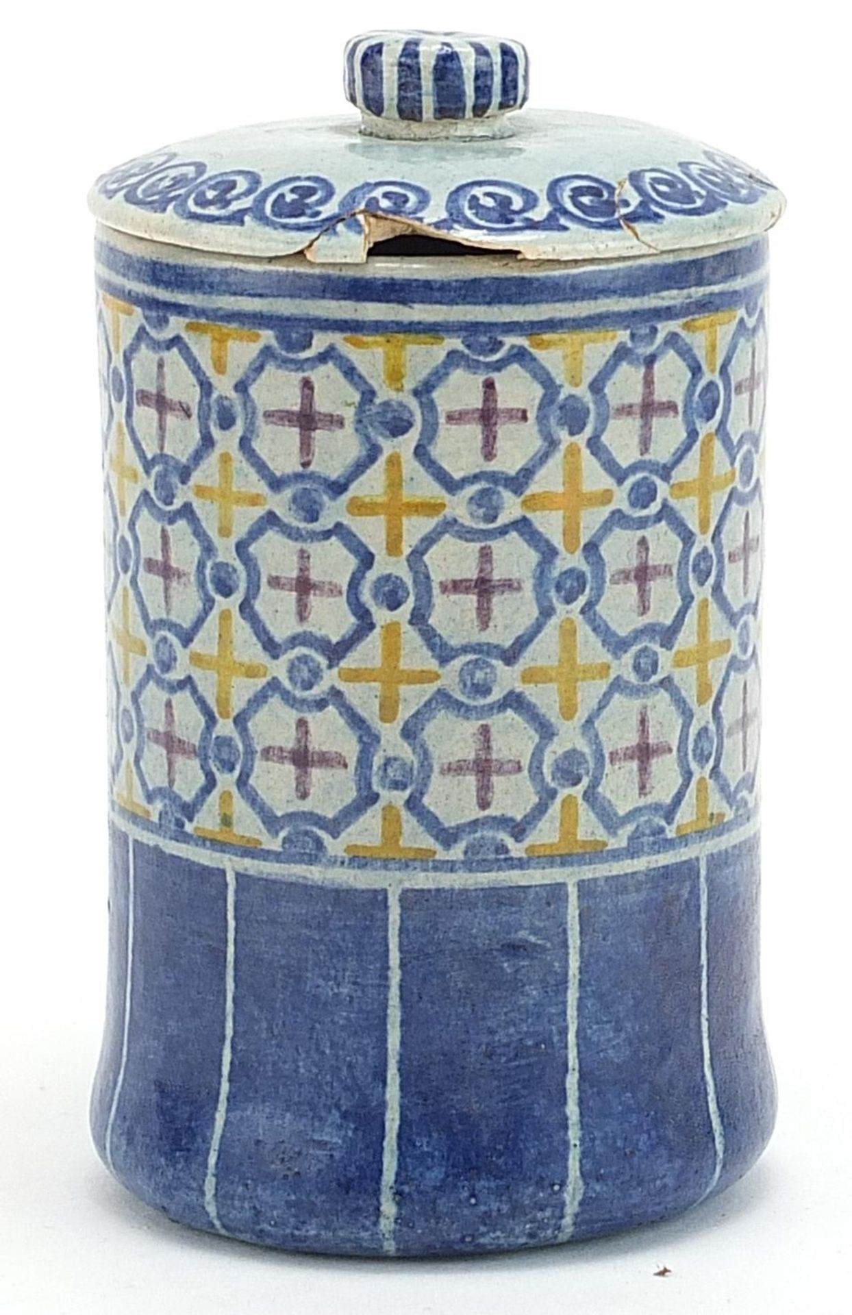 Studio pottery jar and cover hand painted with stylised motifs, incised mark and dated 1916 to the - Bild 2 aus 4